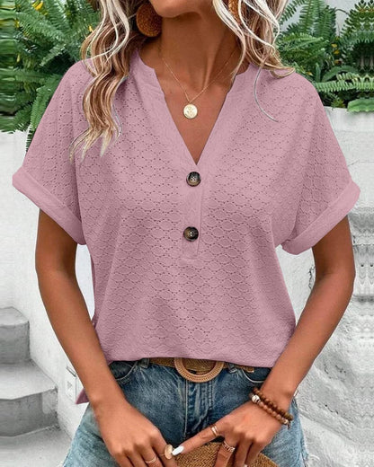 Soft V-Neck Women's Blouse with Short Sleeves