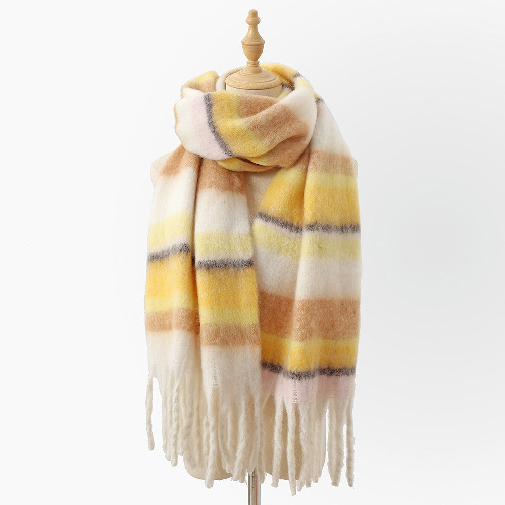 Large Striped Scarf with Tassels