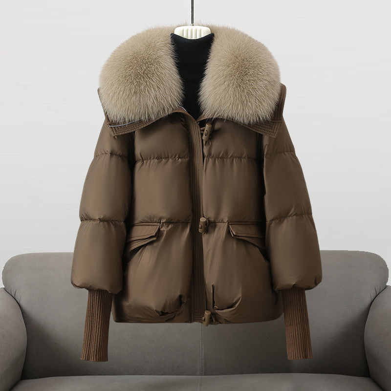 Warm Quilted Puffer Coat with Fur Trim