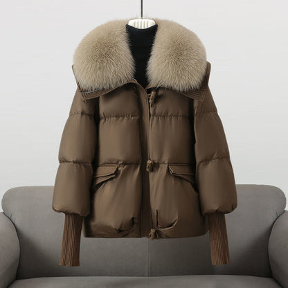 Warm Quilted Puffer Coat with Fur Trim