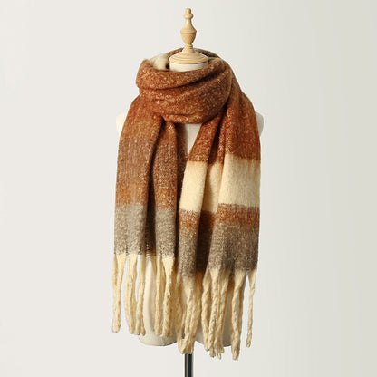 Large Striped Fringe Scarf - Nocini