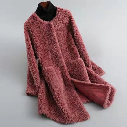 Casual Open Front Wool Coat with Pockets - Nocini