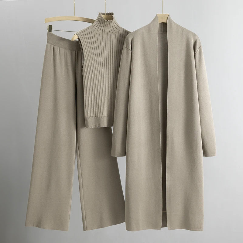 Cozy 3-Piece Cardigan Set Relaxed Fit Duster Jacket