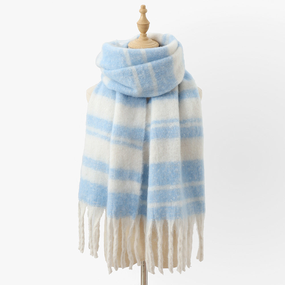Large Striped Scarf with Tassels