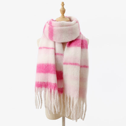 Large Striped Scarf with Tassels