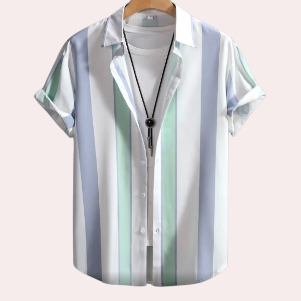 Casual Striped Mens Shirt Loose Fit Button Front - Nocini