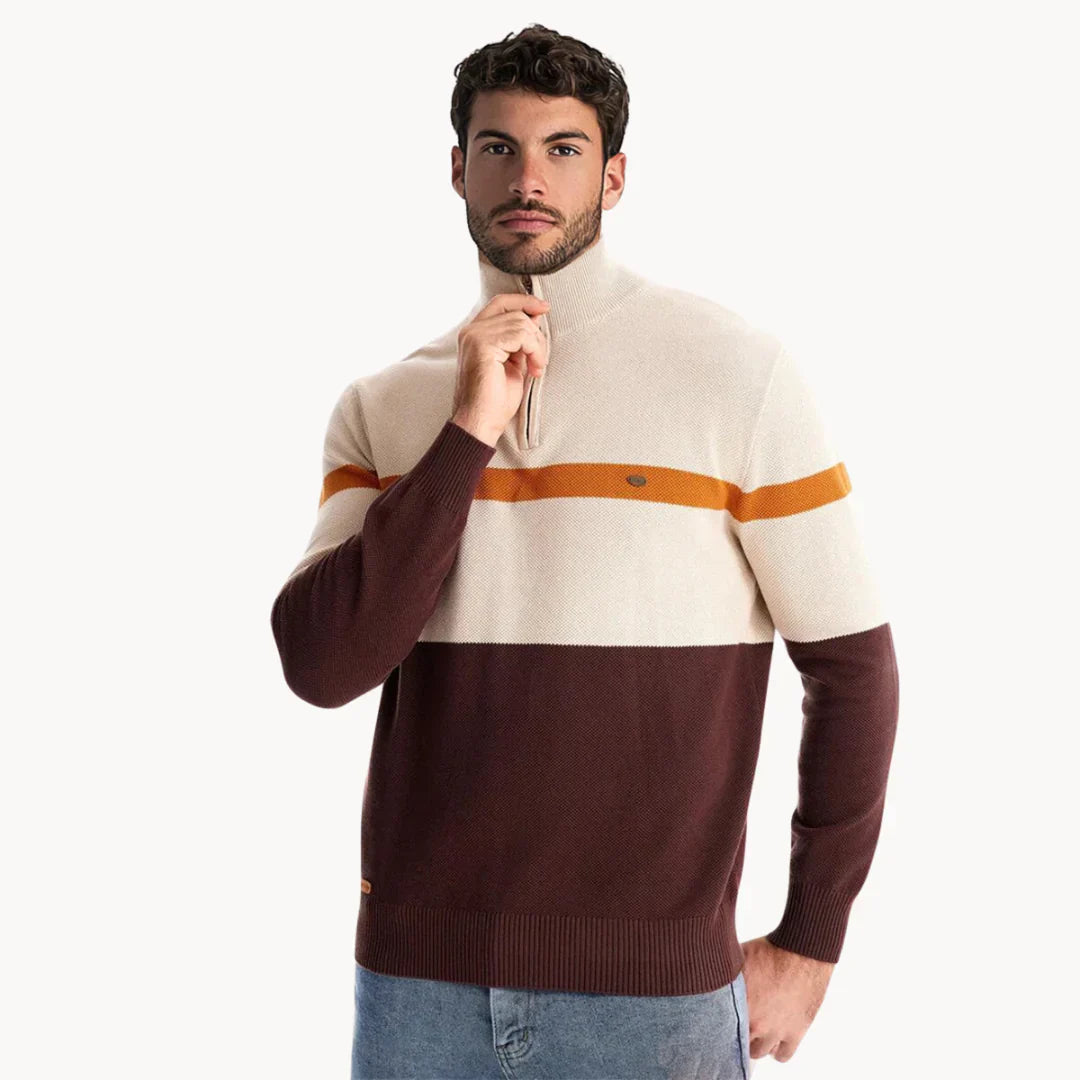Classic Multicolor Textured Quarter Zip Sweater - Nocini