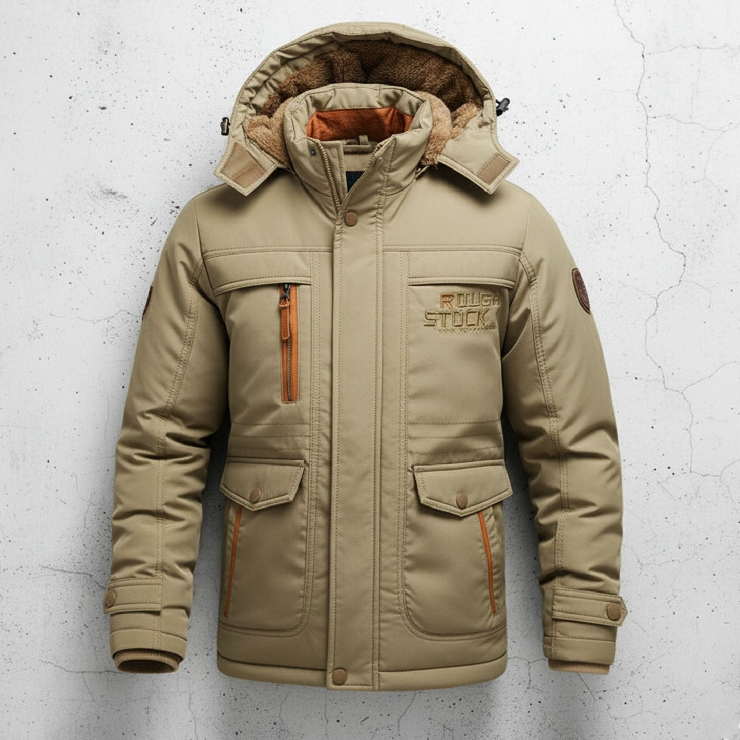 Casual Fit Parka with Fur Hood and Cargo Pockets