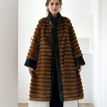 Casual Fit Coat with Faux Fur Trim and Stand Collar - Nocini