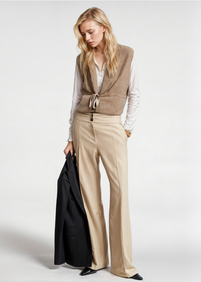 Comfy Women's Knit Vest with V Neck and Tie Waist - Nocini