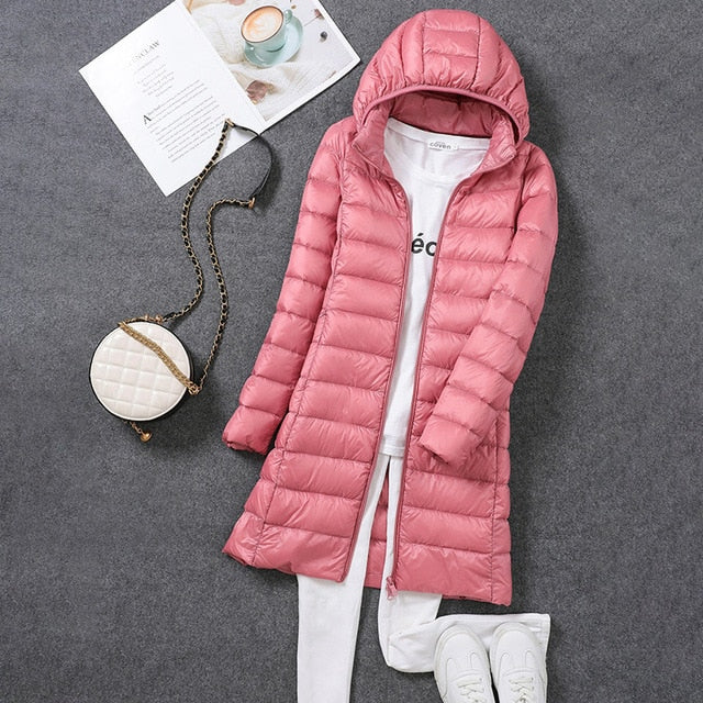 Warm Women's Parka Coat with Removable Hood