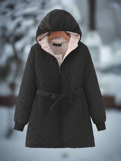 Cozy Women's Parka Jacket with Hood and Adjustable Belt