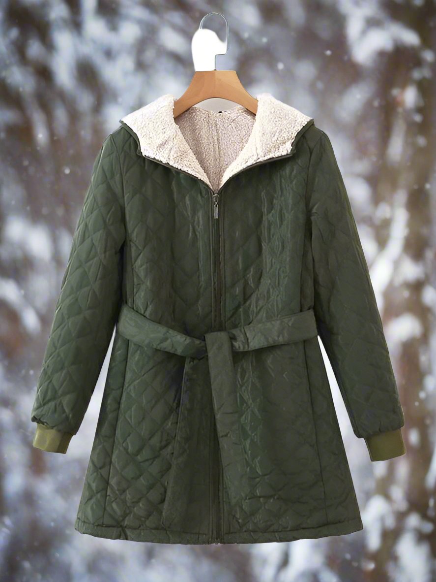 Cozy Women's Parka Jacket with Hood and Adjustable Belt