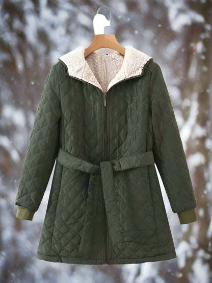 Cozy Women's Parka Jacket with Hood and Adjustable Belt