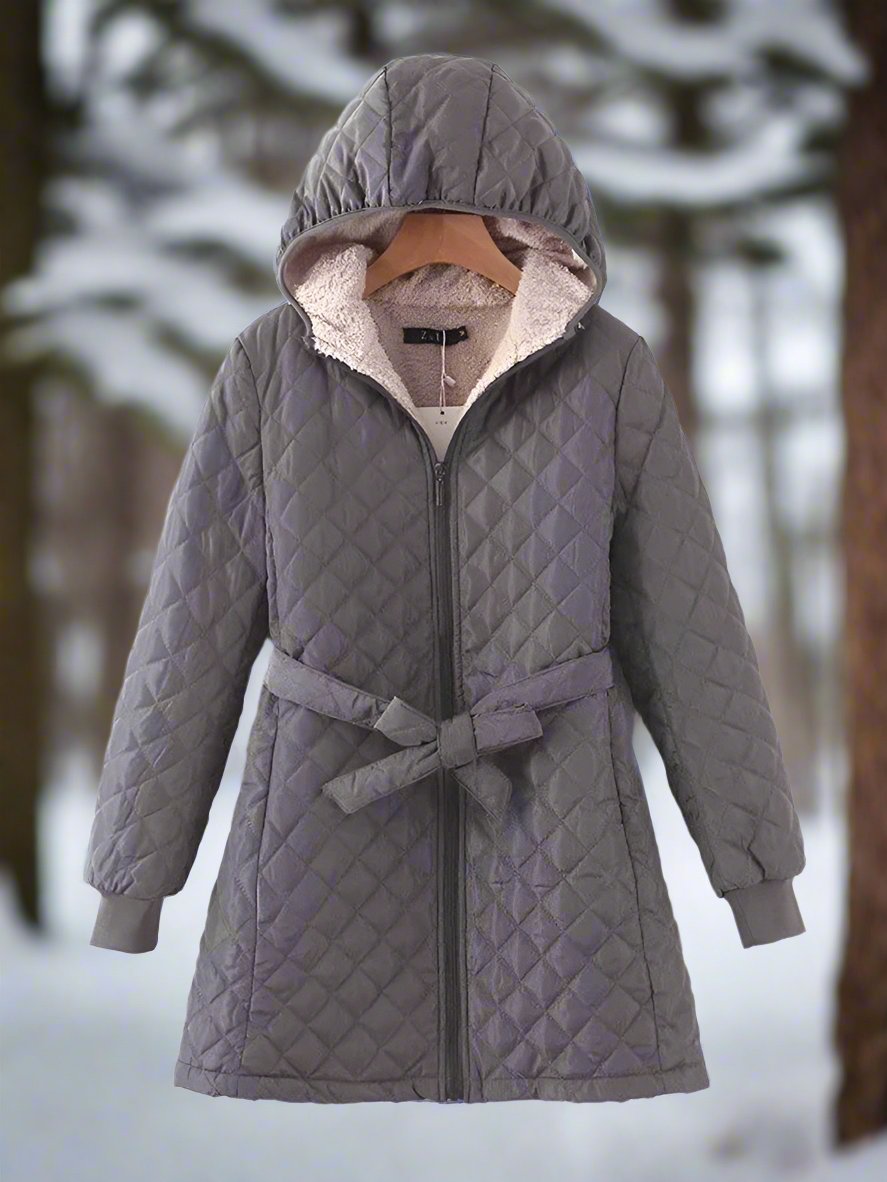Cozy Women's Parka Jacket with Hood and Adjustable Belt