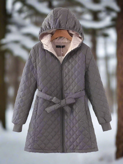 Cozy Women's Parka Jacket with Hood and Adjustable Belt
