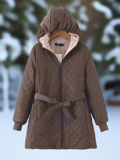 Cozy Women's Parka Jacket with Hood and Adjustable Belt