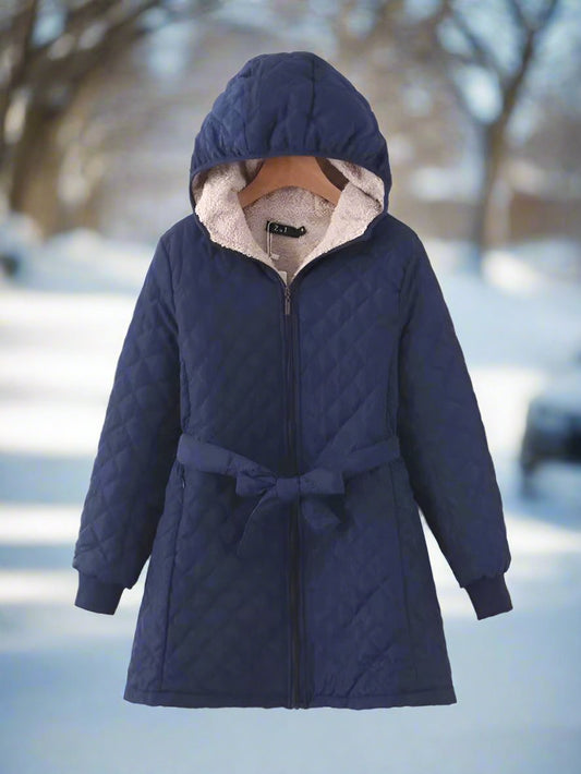 Cozy Women's Parka Jacket with Hood and Adjustable Belt - Nocini