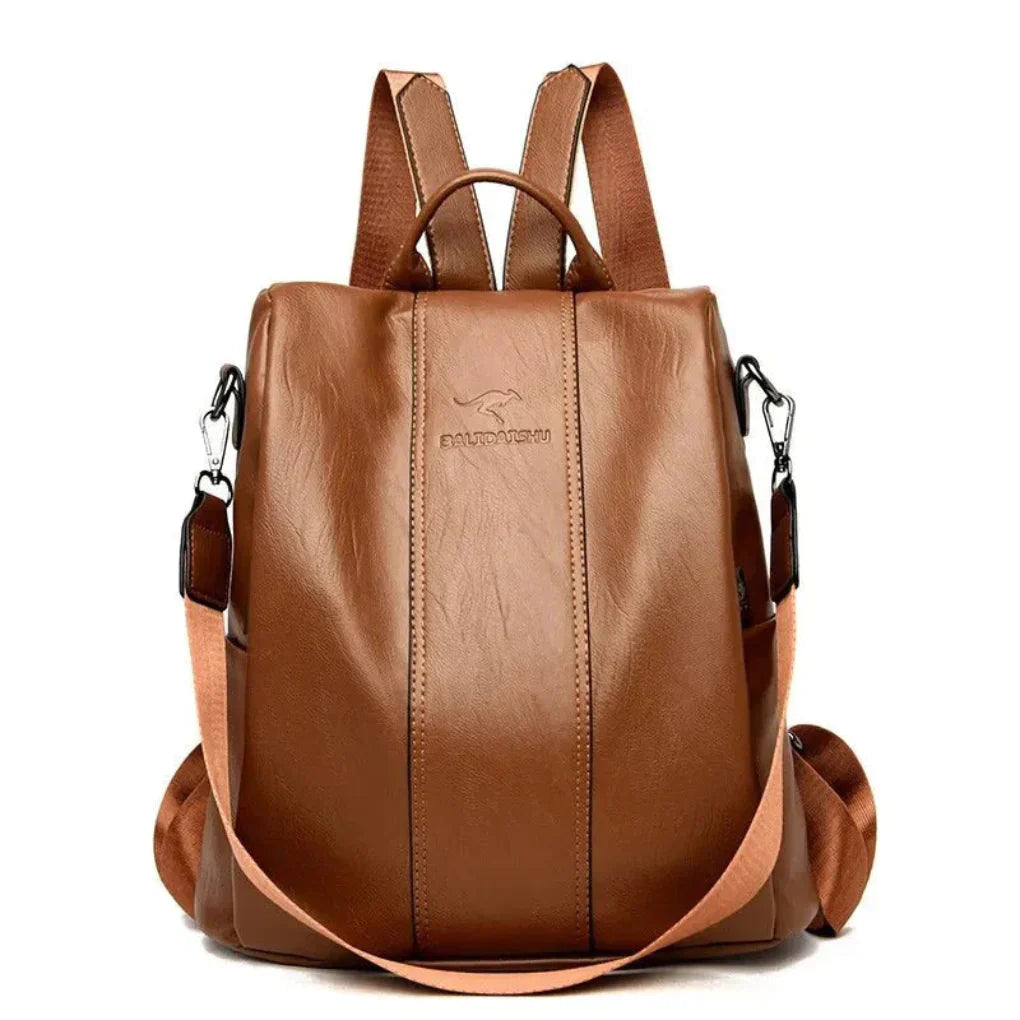 Secure Leather Backpack with Hidden Compartments for Women