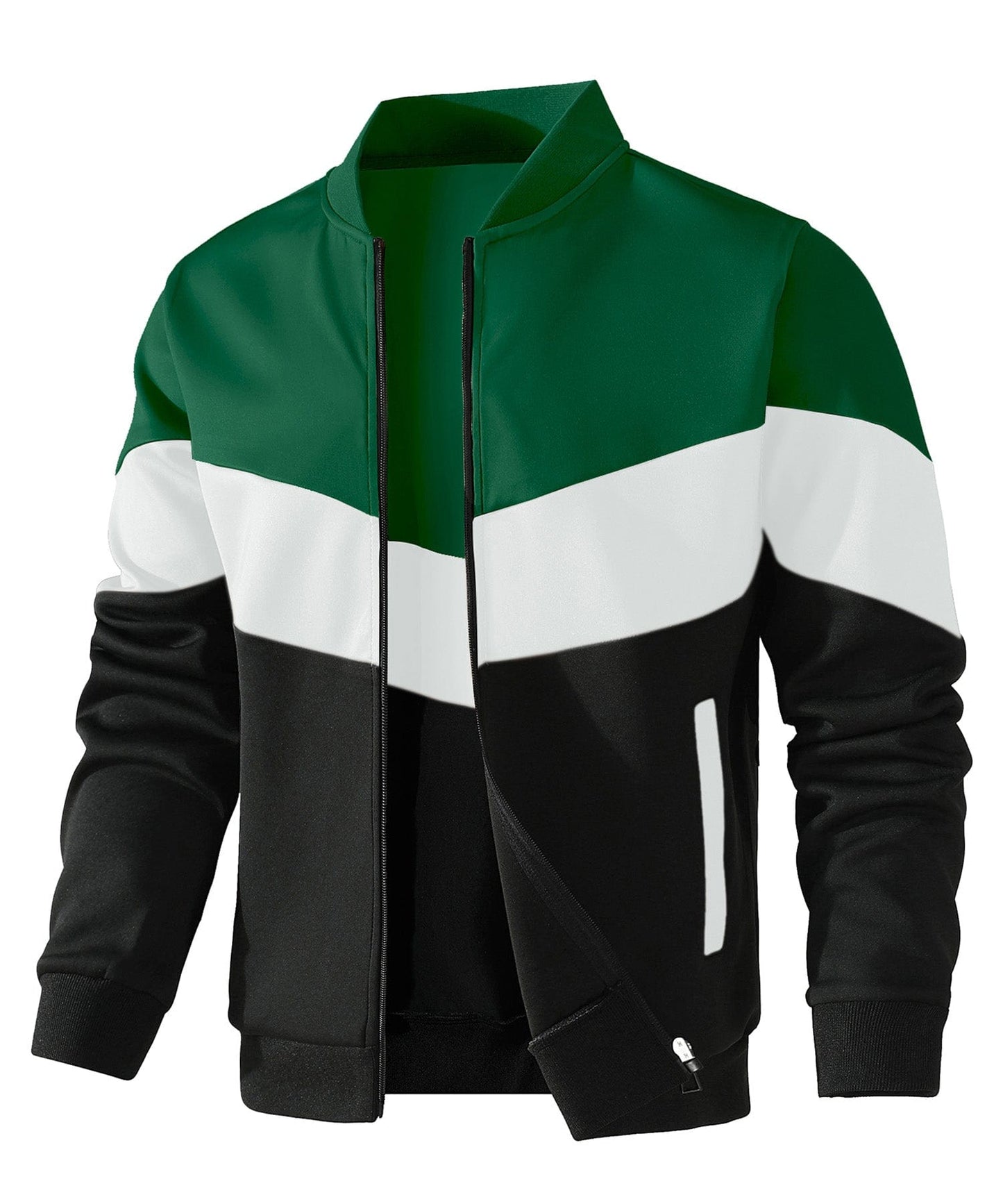 Trendy Color Block Zip Up Bomber Jacket