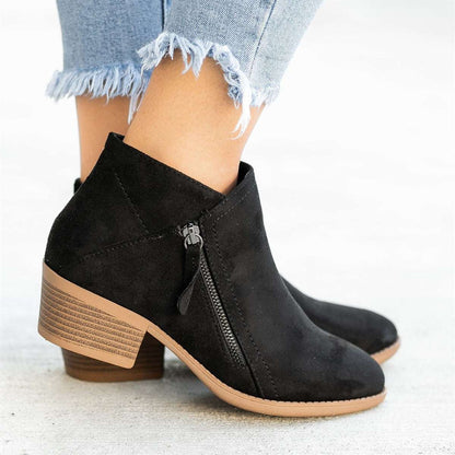 Comfortable Women's Low Heel Ankle Boots with Zipper