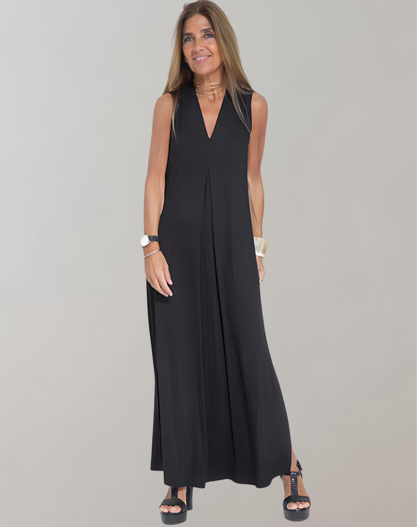 Women's Fit and Flare Sleeveless V-Neck Dress - Nocini