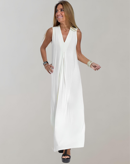 Women's Fit and Flare Sleeveless V-Neck Dress