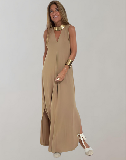 Women's Fit and Flare Sleeveless V-Neck Dress