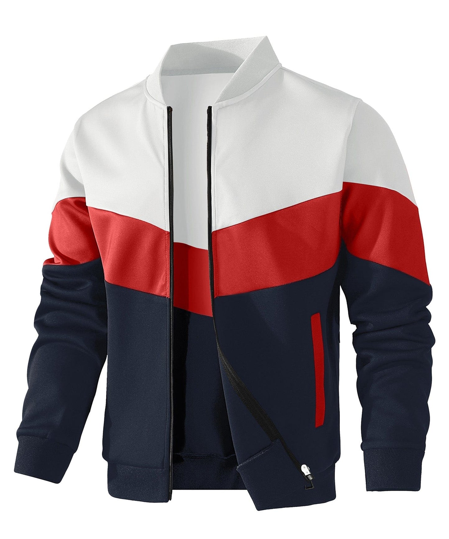 Trendy Color Block Zip Up Bomber Jacket