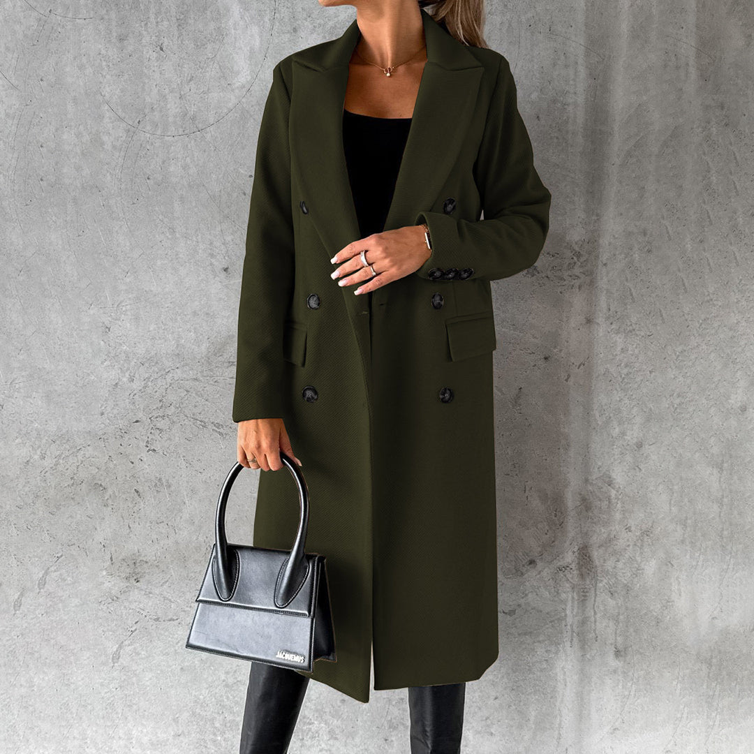 Warm Double-Breasted Wool Long Coat