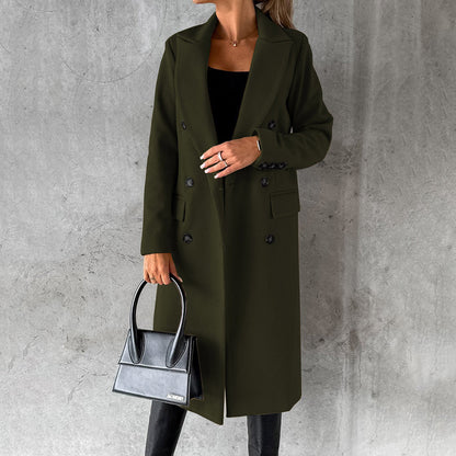 Warm Double-Breasted Wool Long Coat