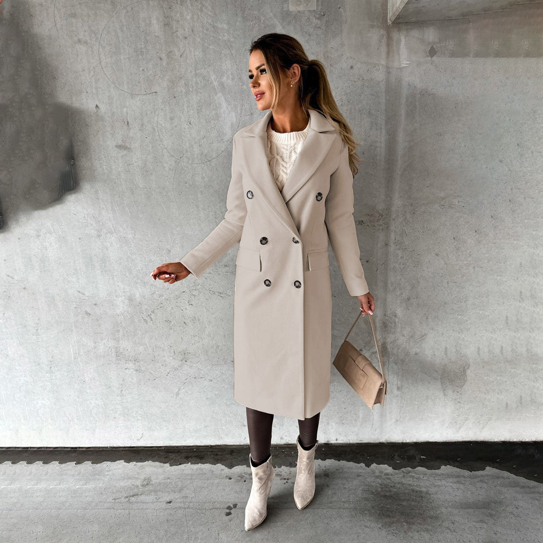 Warm Double-Breasted Wool Long Coat