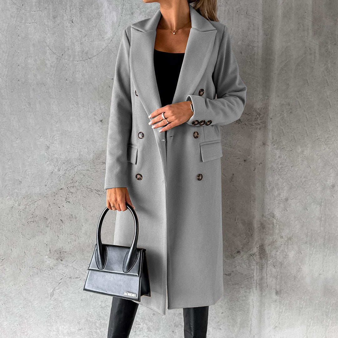 Warm Double-Breasted Wool Long Coat