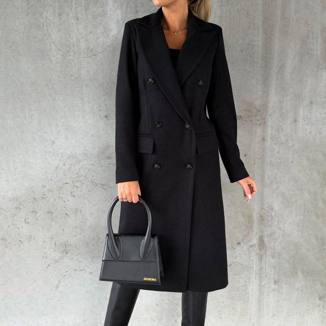 Warm Double-Breasted Wool Long Coat