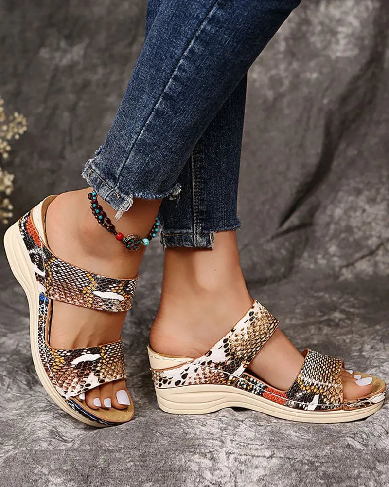 Women's Wedge Sandals with Fashion Animal Print Straps - Nocini