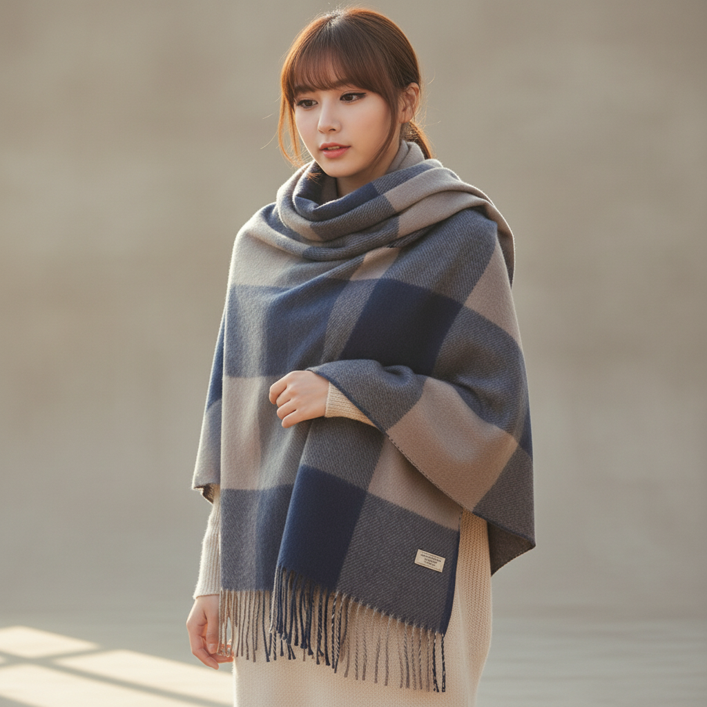 Warm Wool Scarf with Diamond Design - Pexav