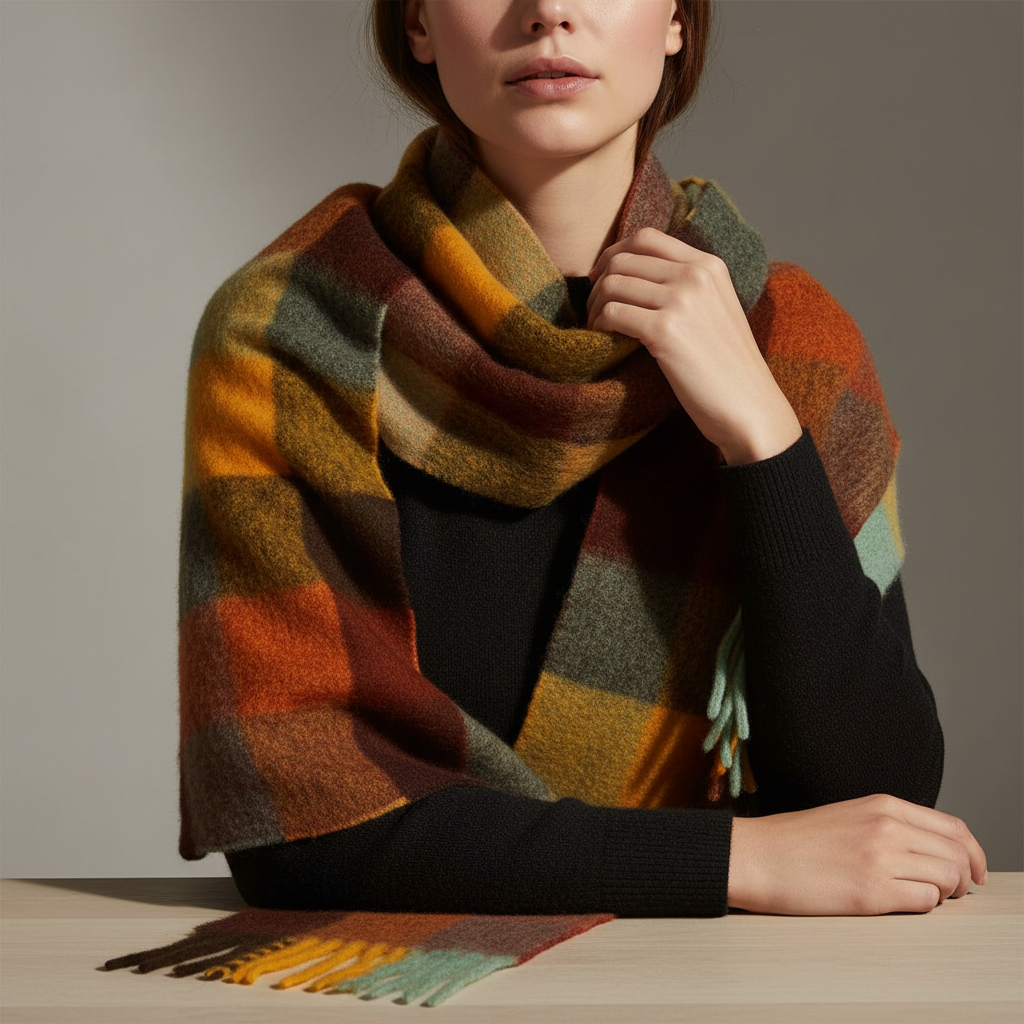 Cozy Plaid Fuzzy Winter Scarf - Pexav