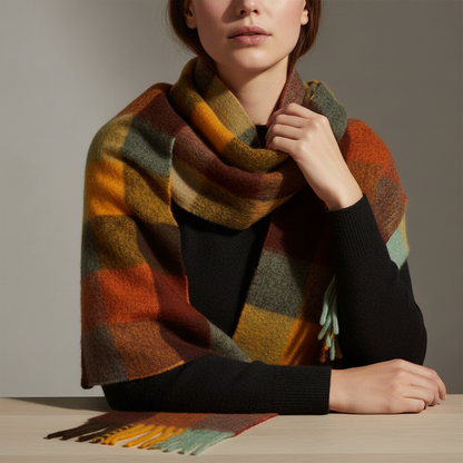 Cozy Plaid Fuzzy Winter Scarf - Pexav