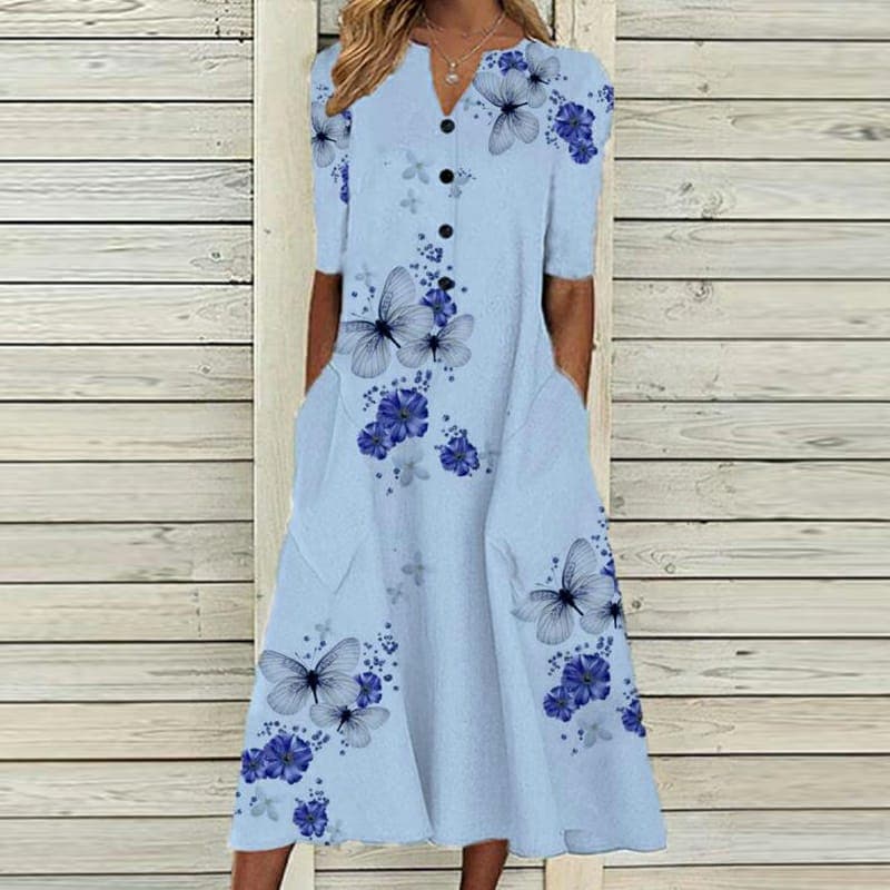Casual V-Neck Floral Summer Dress for Women - Nocini
