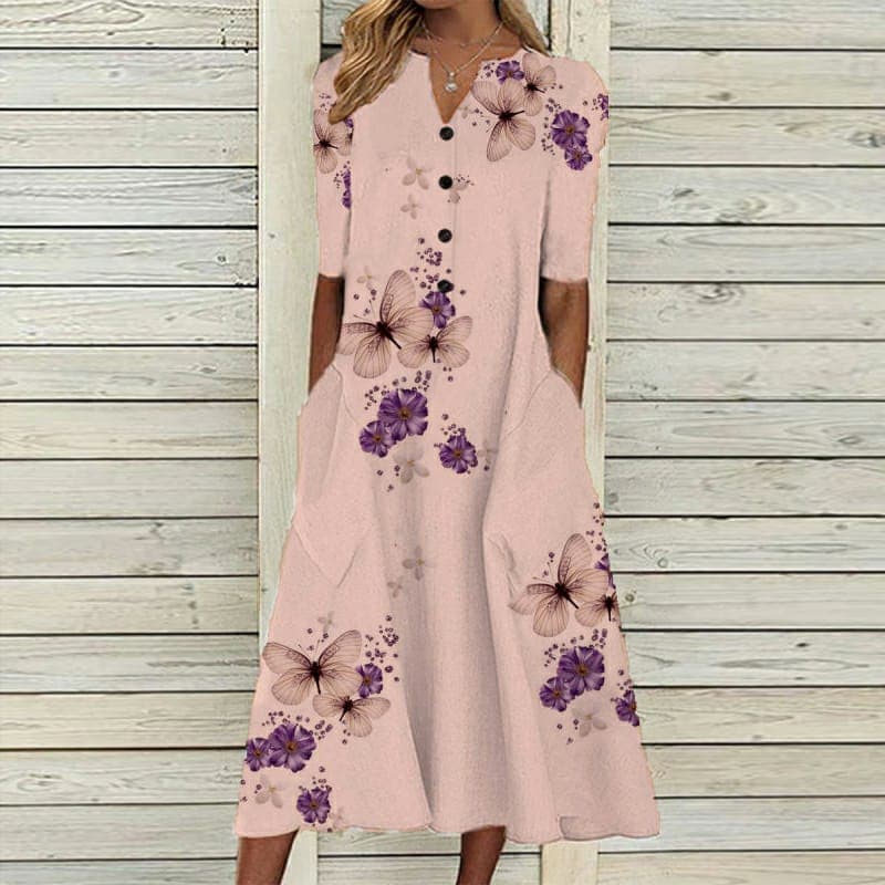 Casual V-Neck Floral Summer Dress for Women