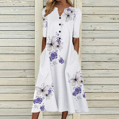 Casual V-Neck Floral Summer Dress for Women