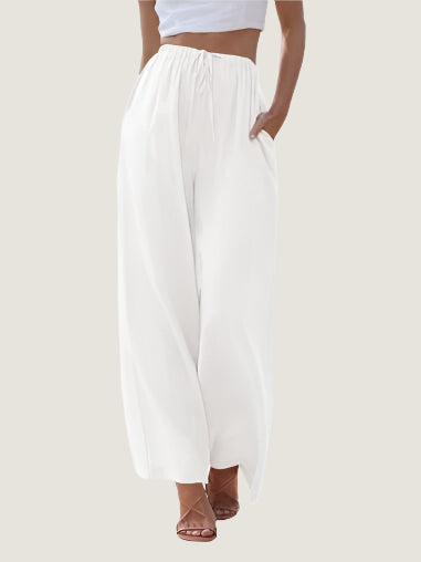 Relaxed Fit Women's Linen Pants with Elastic Waist