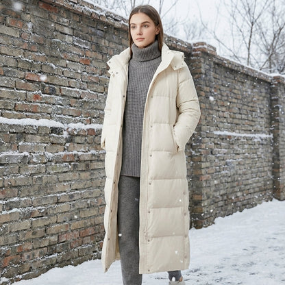 Warm Quilted Down Parka Coat with Hood and Pockets - Nocini