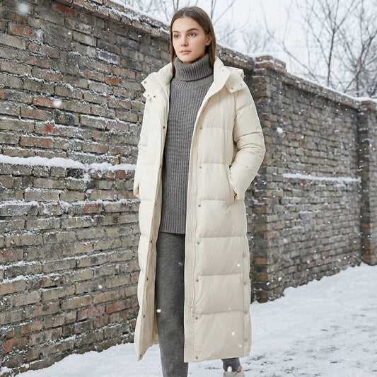 Warm Quilted Down Parka Coat with Hood and Pockets - Nocini