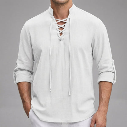 Casual Fit Button Henley with Classic Collar and Cuffed Sleeves