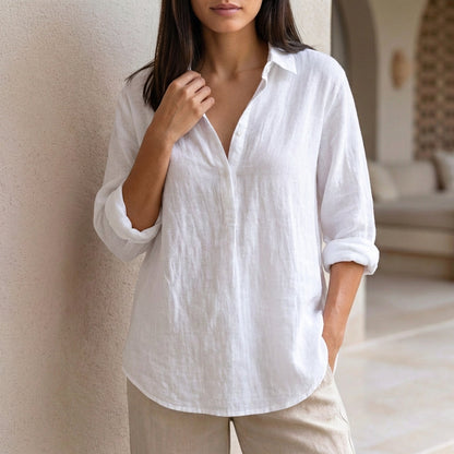 Casual V-Neck Blouse with Flared Hem and Loose Fit