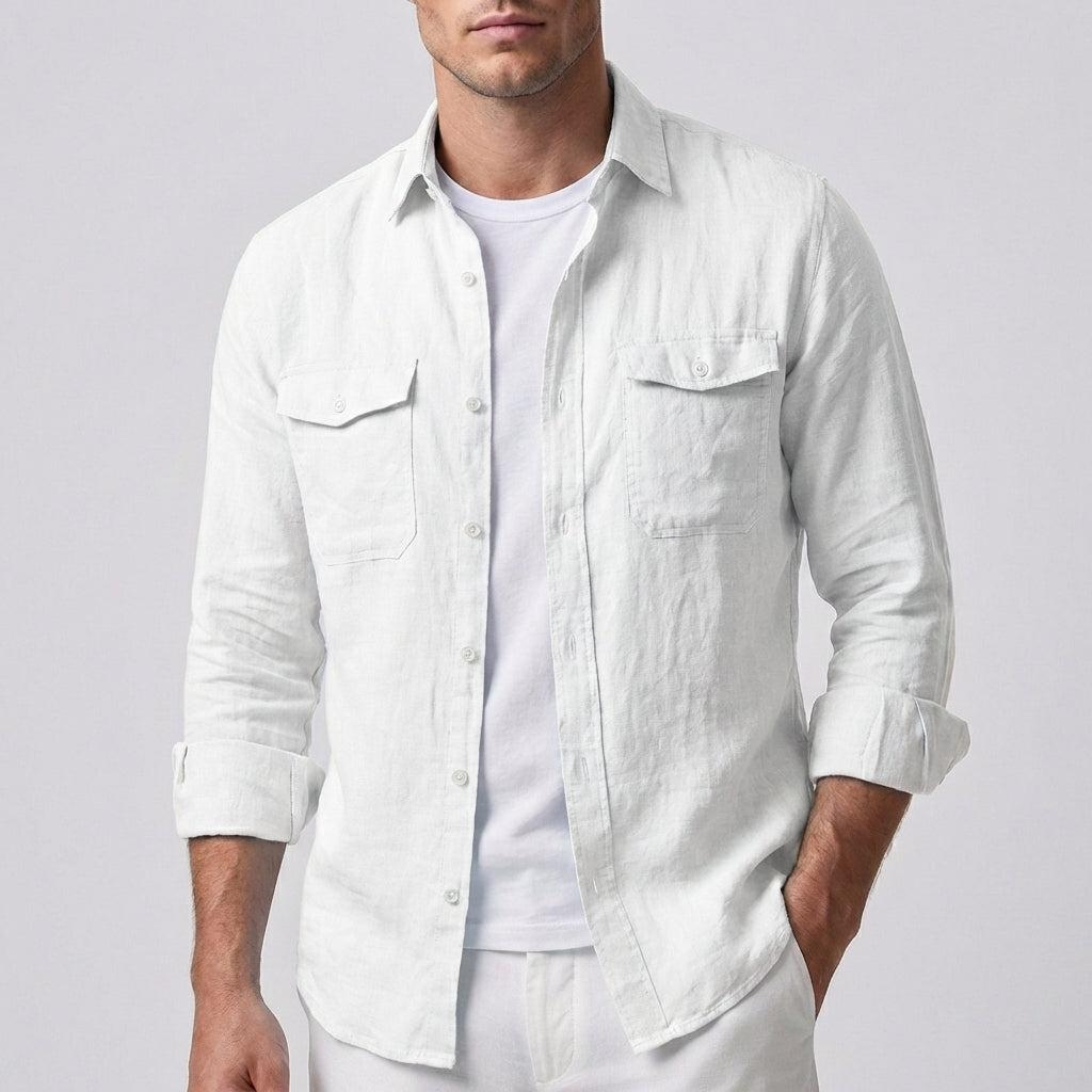 Casual Fit Button Down Shirt with Pocket Detail