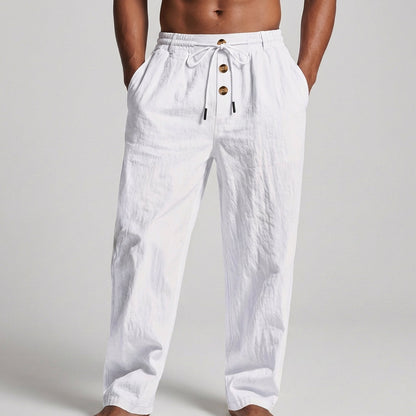 Comfortable Loose Fit Cotton Trousers with Button Waist