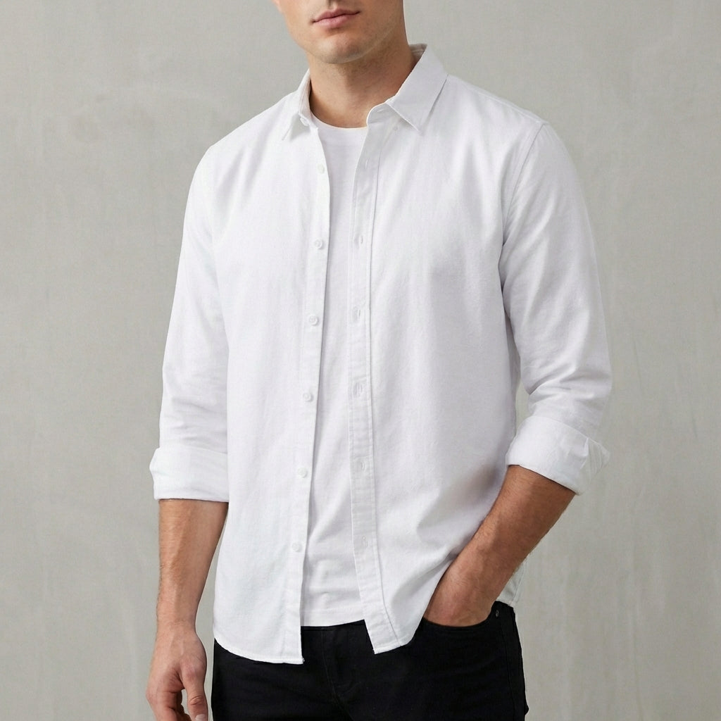 Casual Fit Button-Down Shirt with Curved Hem