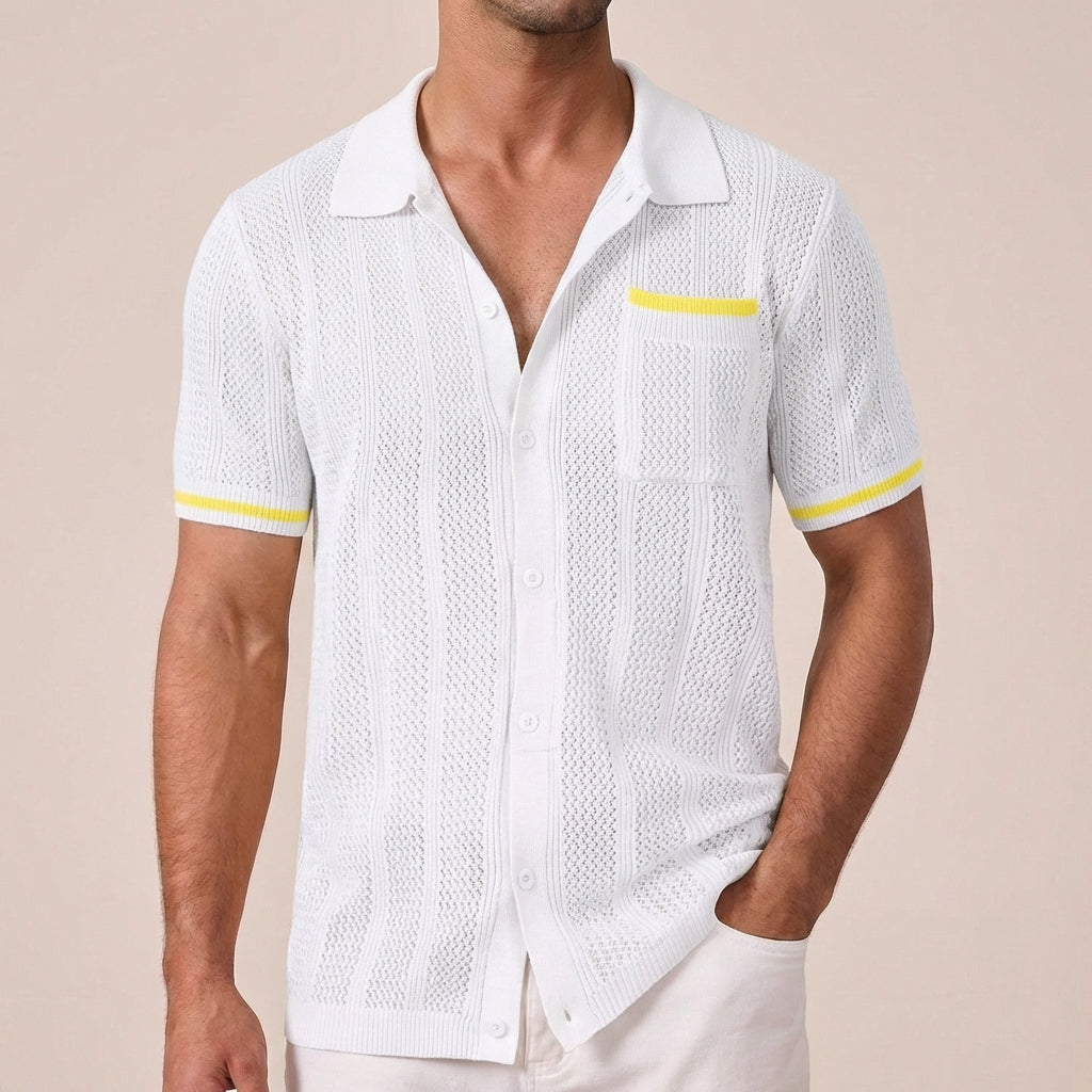 Casual Knit Polo Shirt with Striped Pattern